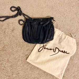 JUNIOR DRAKE Navy Leather Crossbody Bag